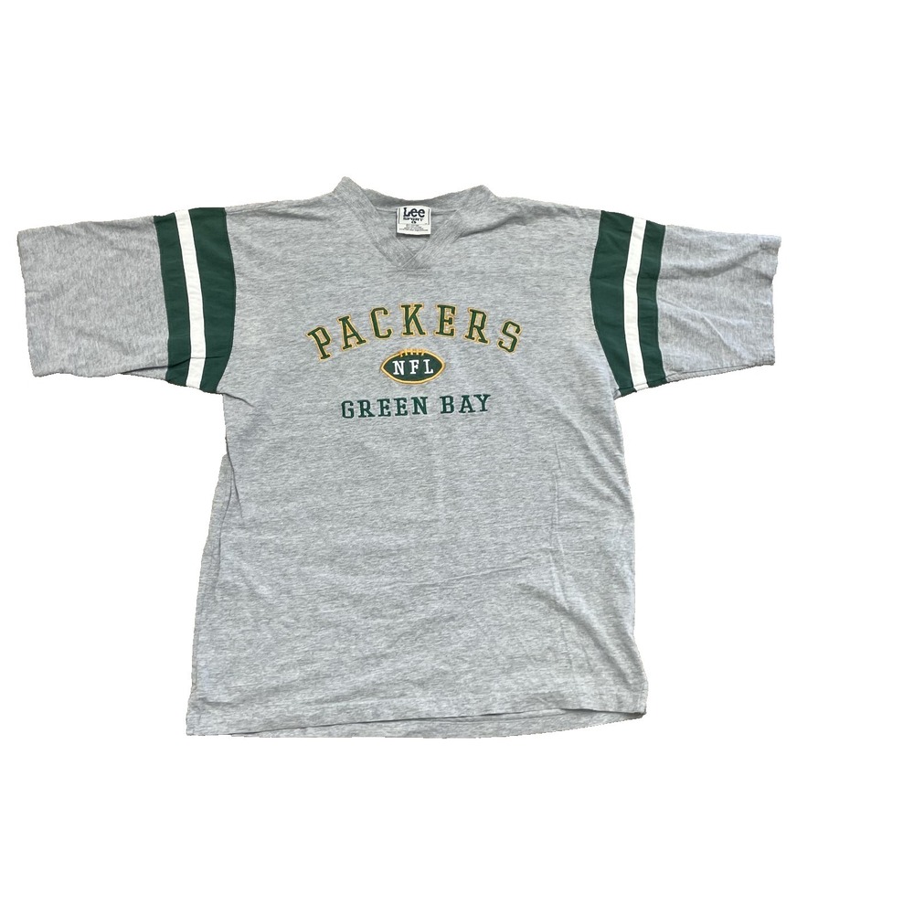 Vintage Green Bay Packers Shirt mens Large Gray 1990s NFL  V-neck Lee